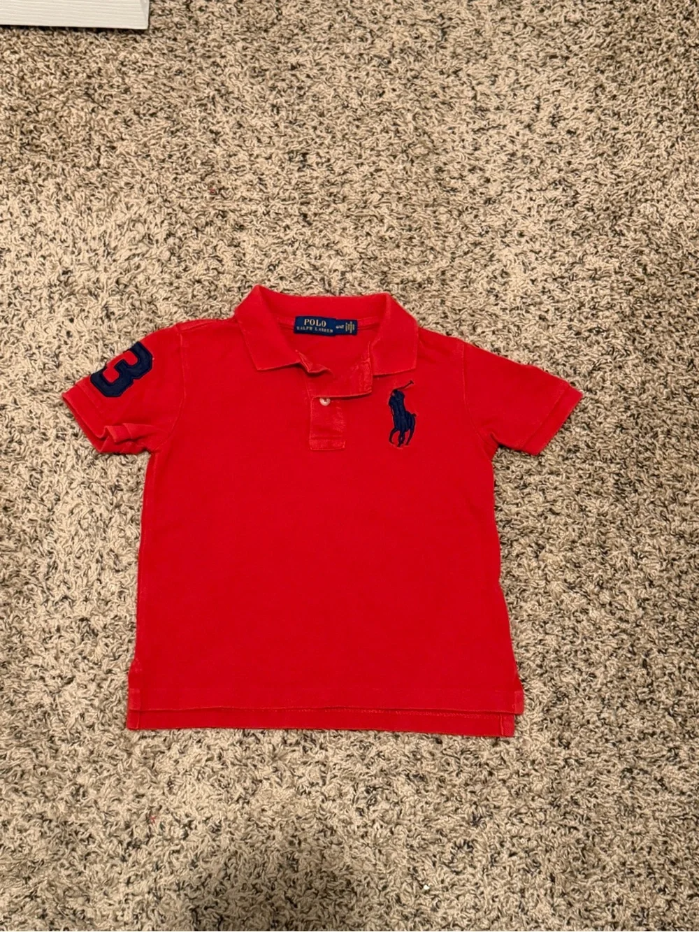 Ralph Lauren Boys' Red Polo with Navy Pony & Sleeve Number